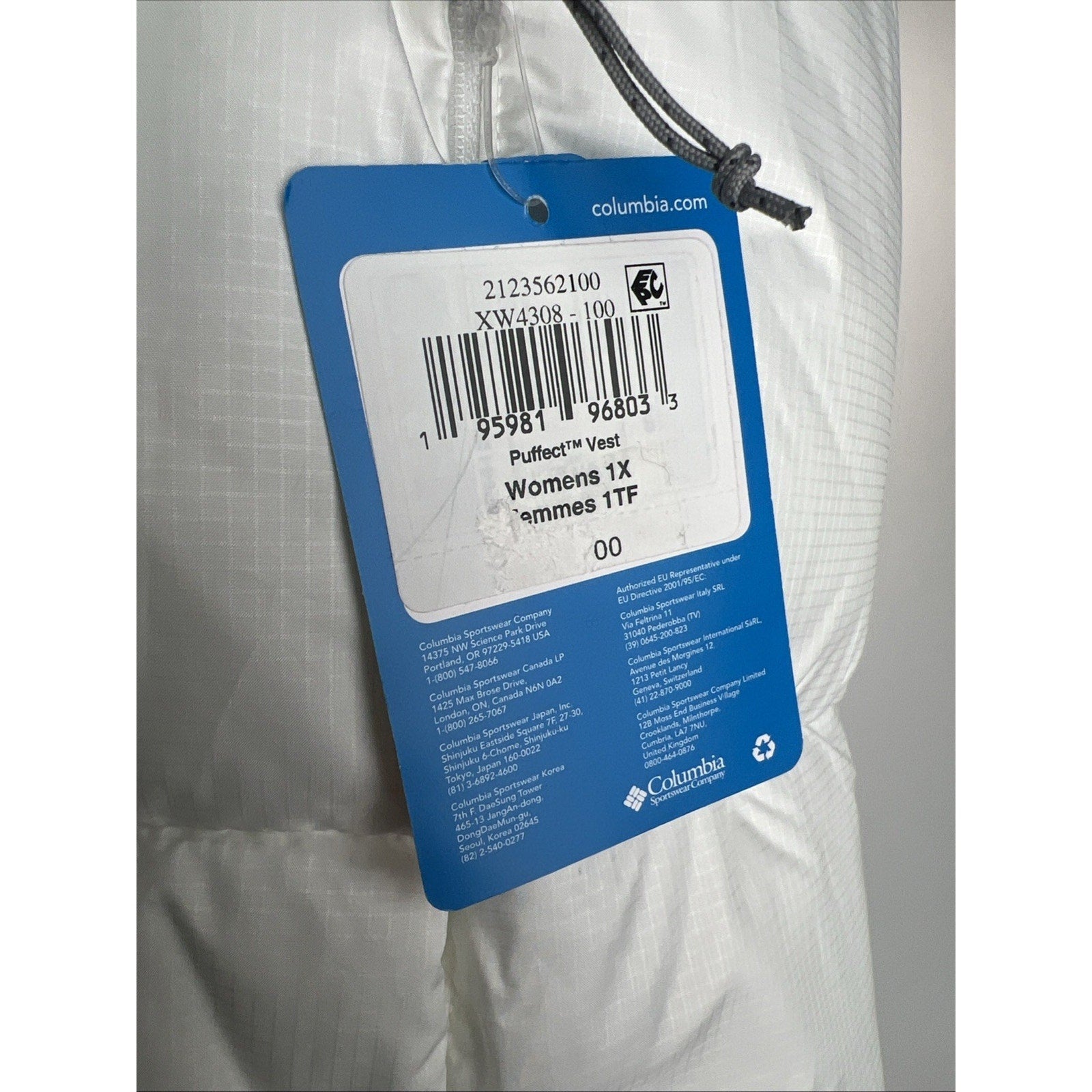 Women’s Columbia Puffect Mid Puffer Vest, White, Size 1X NWT
