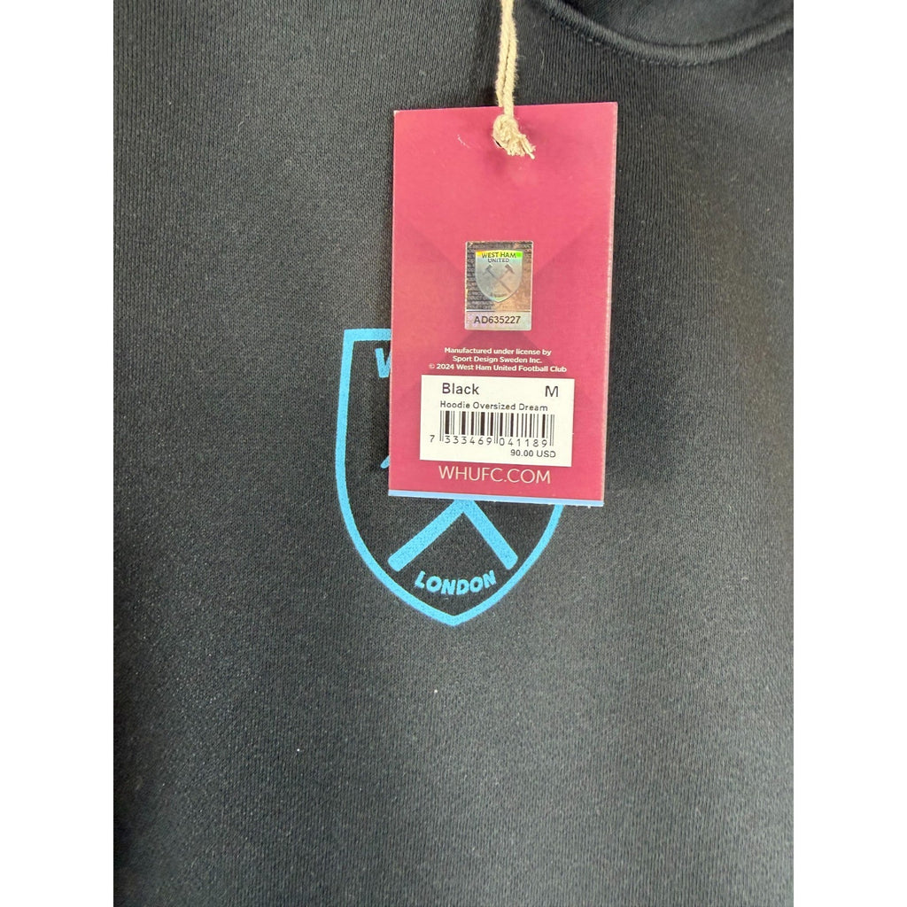 West Ham United FC Oversized Pullover Hoodie Black Graphic Men's Size M NWT $90