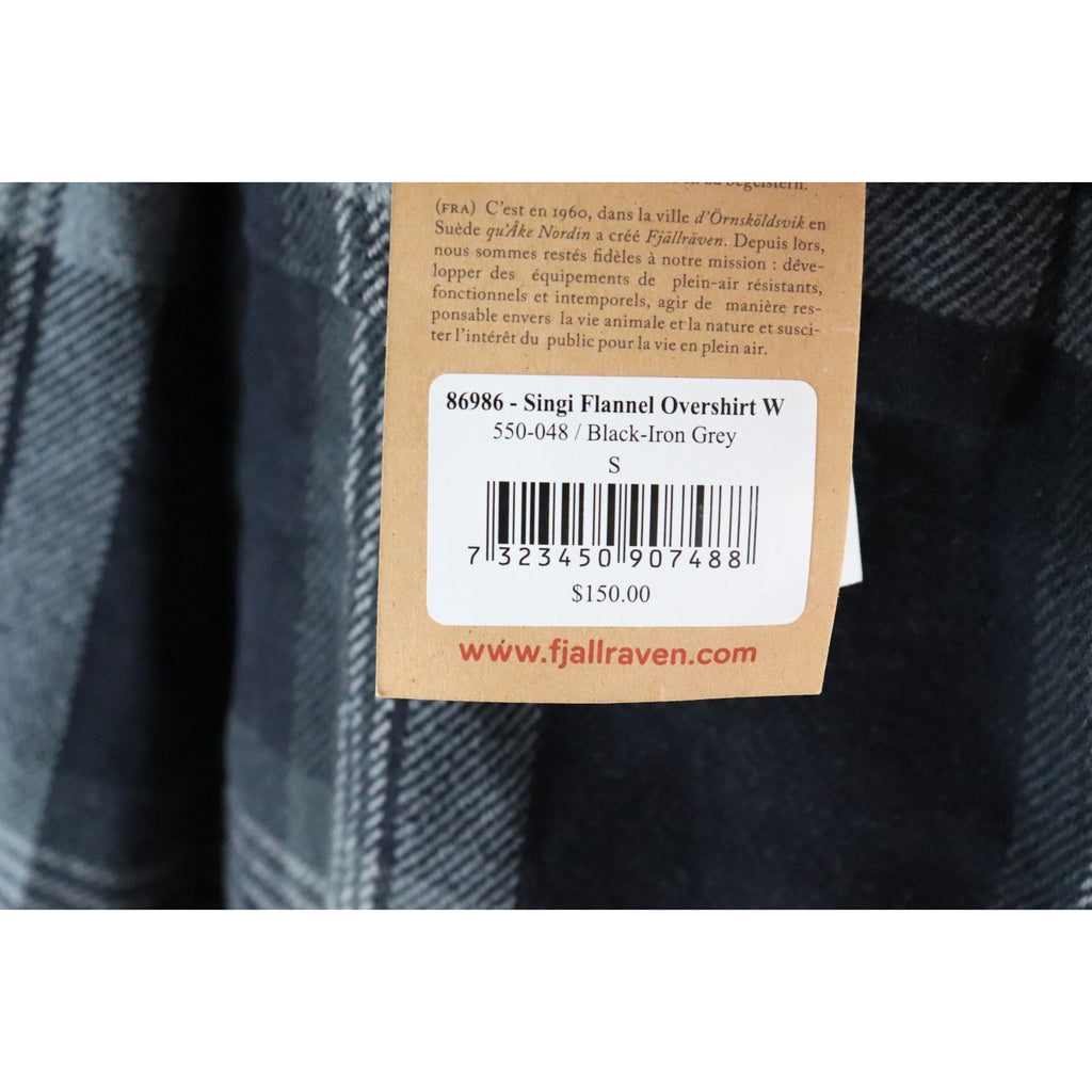 Fjallraven Singi Flannel Overshirt Women's Size S Black-Iron Grey 86986 NWT