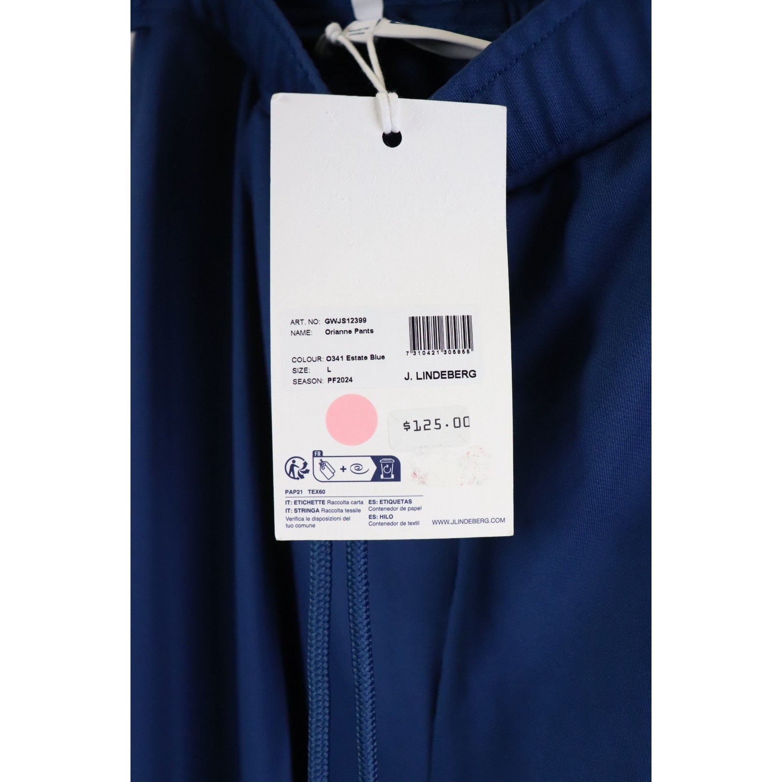 Women's J Lindeberg JL Orianne Pants Athletic USA Blue White Sz L NWT $125