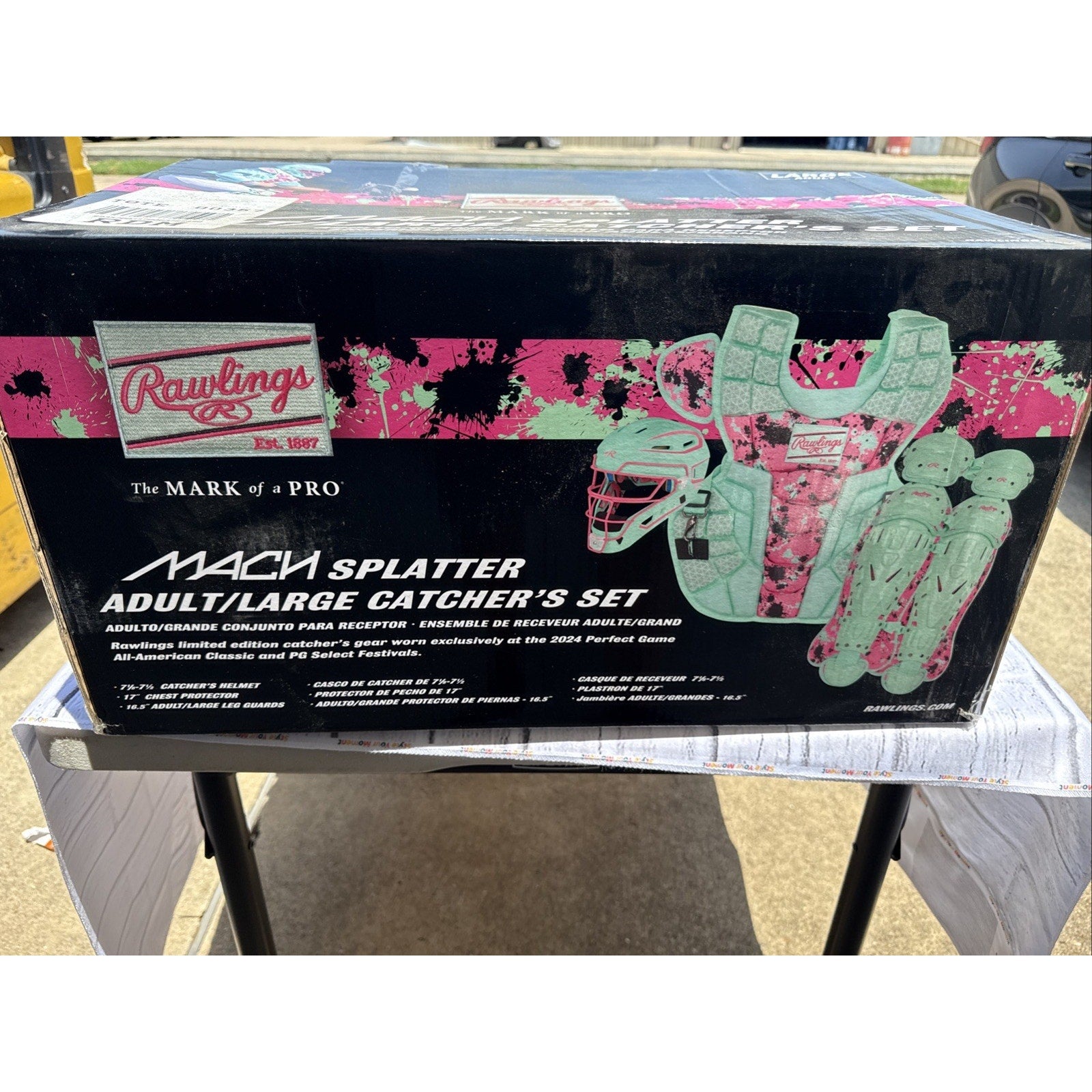 Rawlings Mach Splattter Mint/Pink Limited Catcher’s Gear Adult Large - NEW #C2