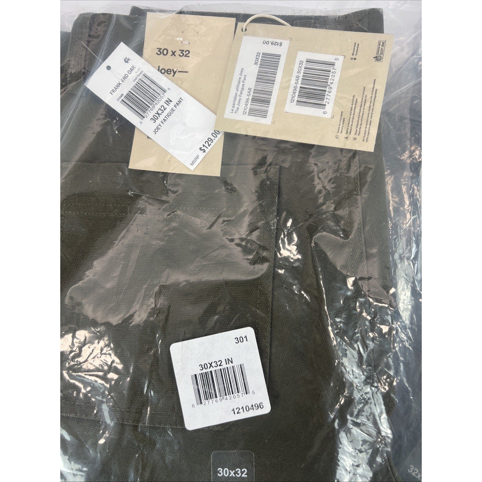 Frank and Oak Men’s NWT’s Joey Fatigue Pant In Green Size 30x32