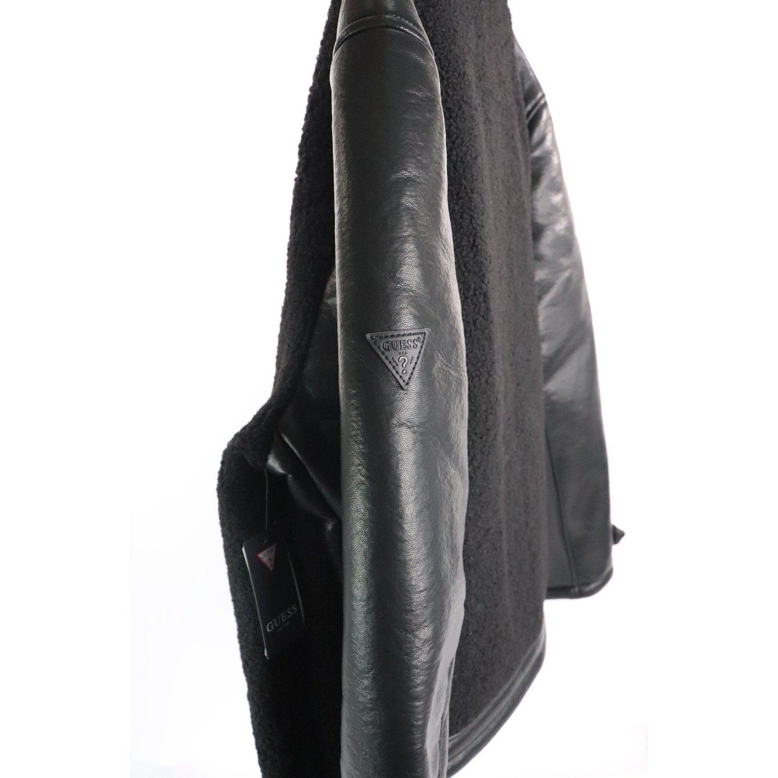 GUESS Mens Ren Bonded Faux Sherpa Jacket, Jet Black Multi, XXL