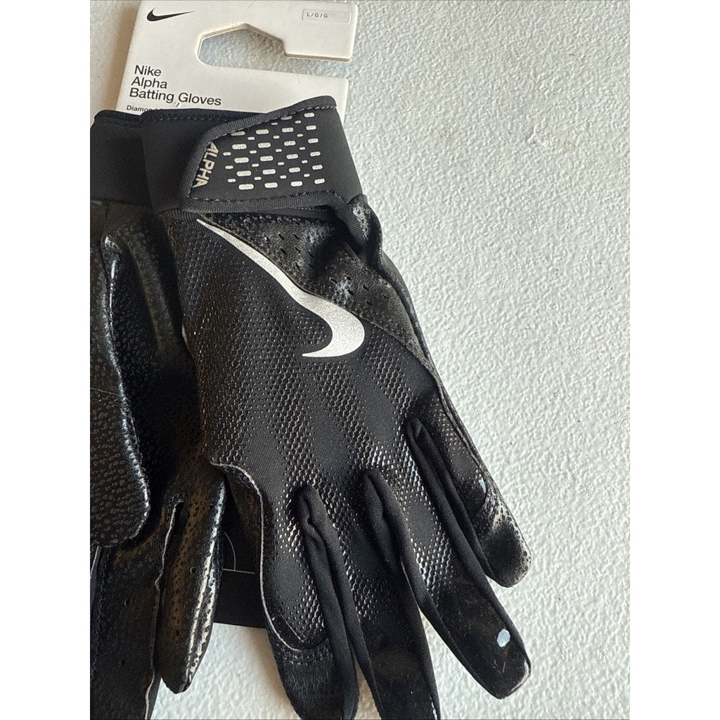 Nike Alpha Batting Gloves Youth Unisex Size LG Black/Black/Grey (INV324)
