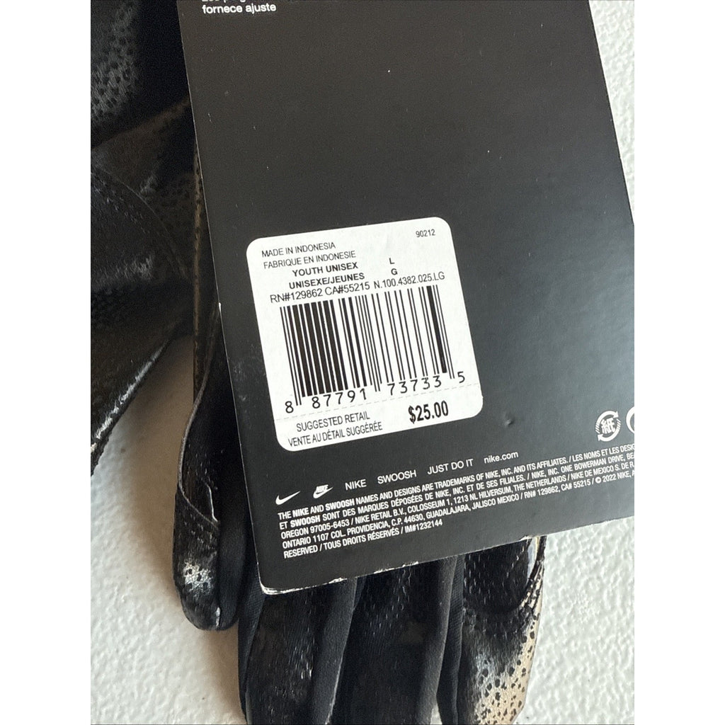 Nike Alpha Batting Gloves Youth Unisex Size LG Black/Black/Grey (INV324)