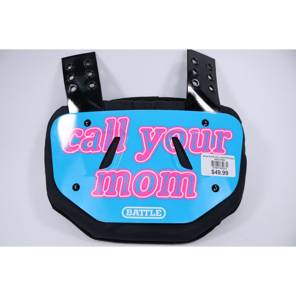Battle Sports Call Your Mom Chrome Adult Football Back Plate Blue/Pink New Read