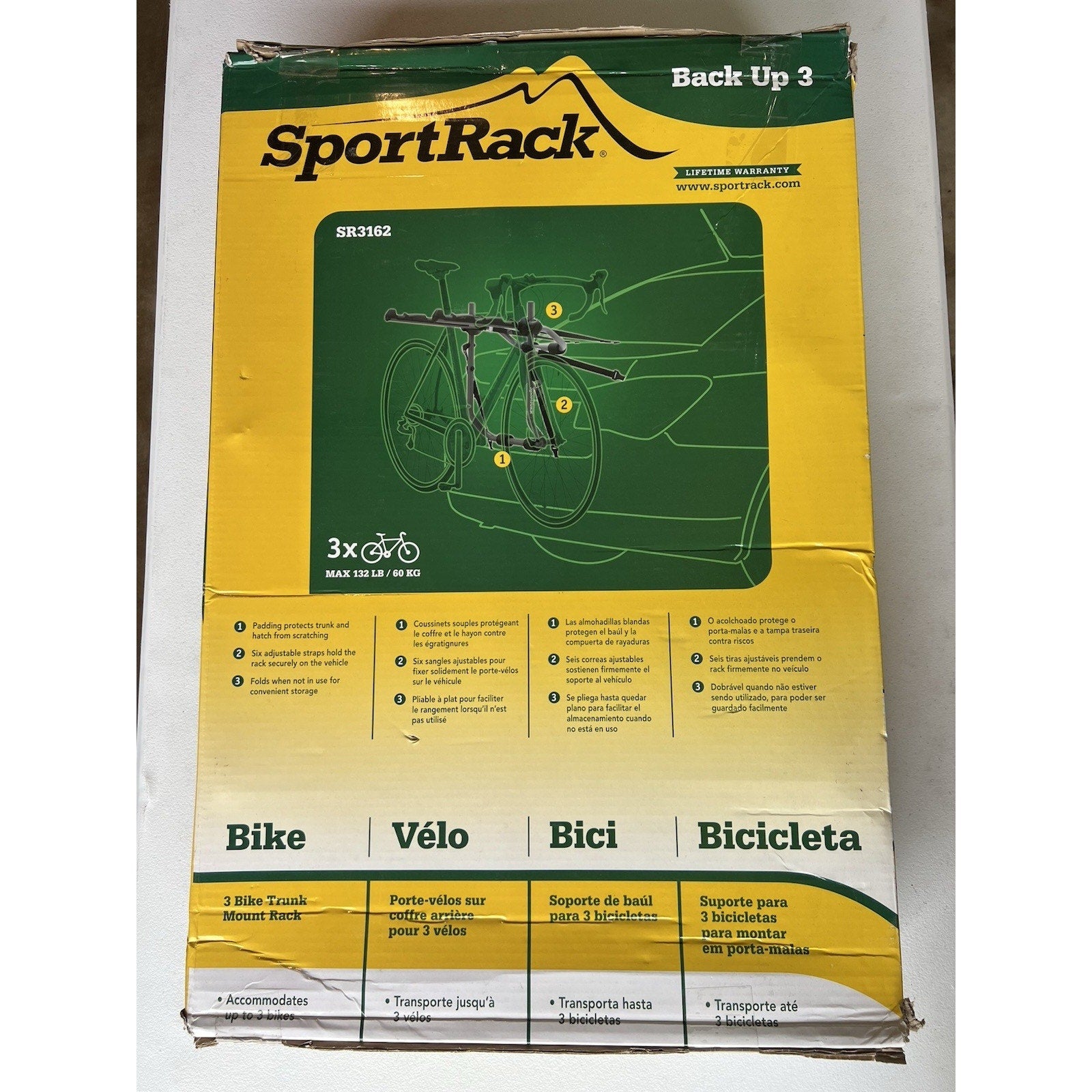 SportRack SR3162 Back Up 3 Bicycle Carrier Holds 3 Bikes Straps To Car Trunks