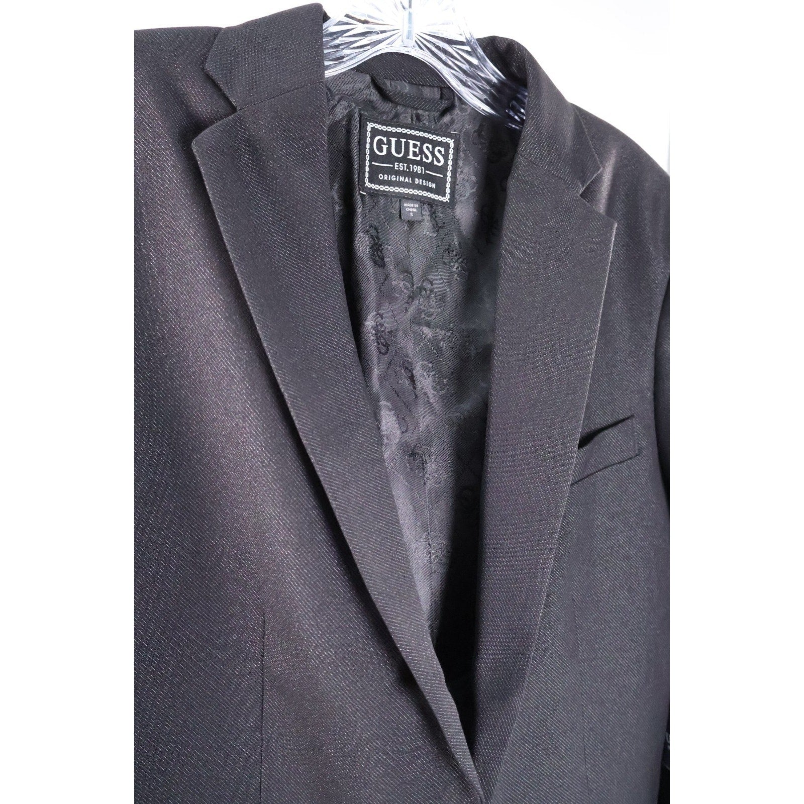 Guess Men's Shimmer Twill Relaxed Fit Blazer - Jet Black Multi Size Small NWT