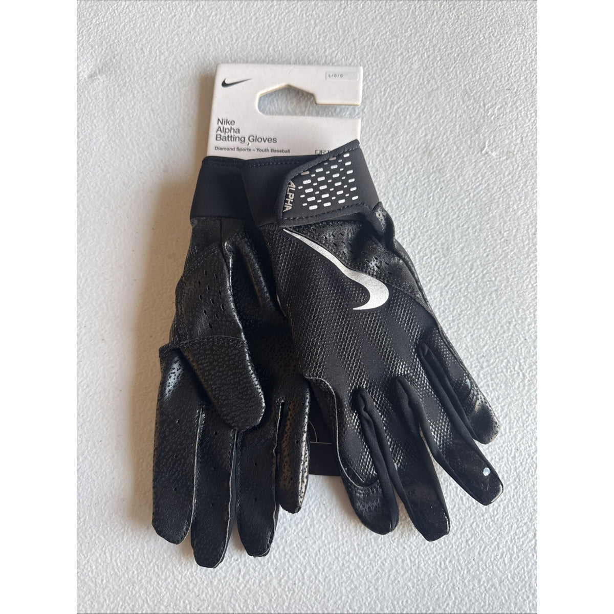 Nike Alpha Batting Gloves Youth Unisex Size LG Black/Black/Grey (INV324)