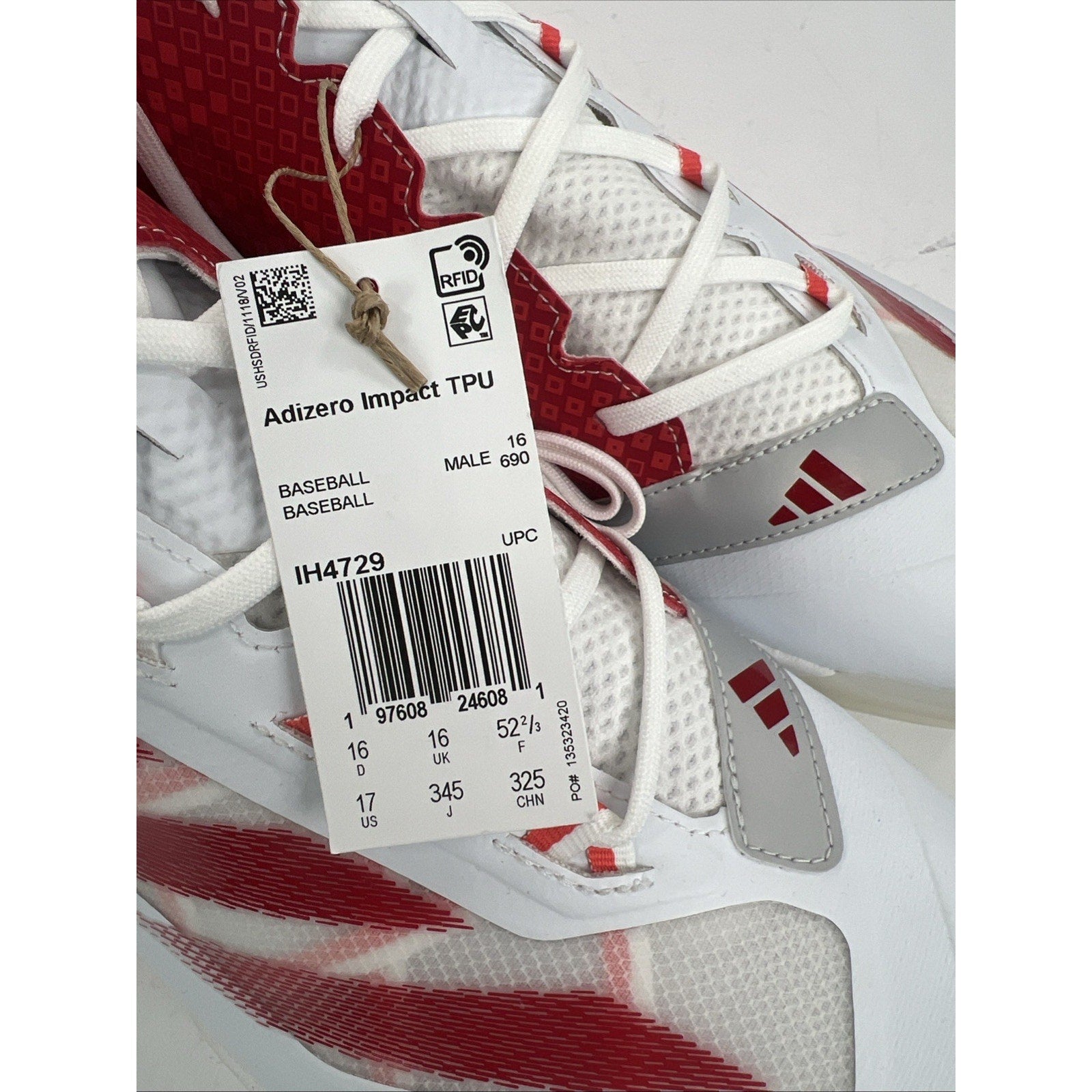 adidas Adizero Impact TPU Baseball Cleats Red White IH4729 Men's Size 17